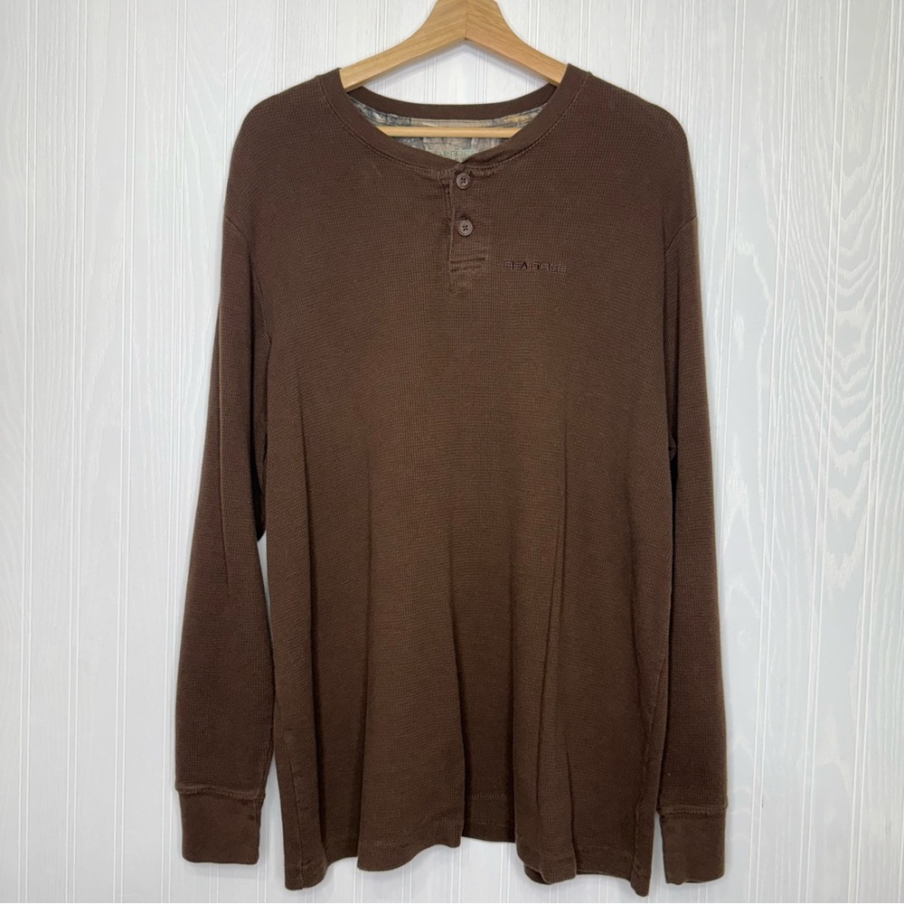Realtree brown waffle knit long sleeve Henley shirt size 2X